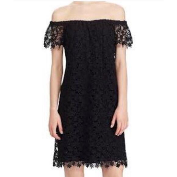 Ralph‎ Lauren Lace Off Shoulder Cocktail Formal Shift Knee Stretch Dress Sz 2 - Picture 3 of 11